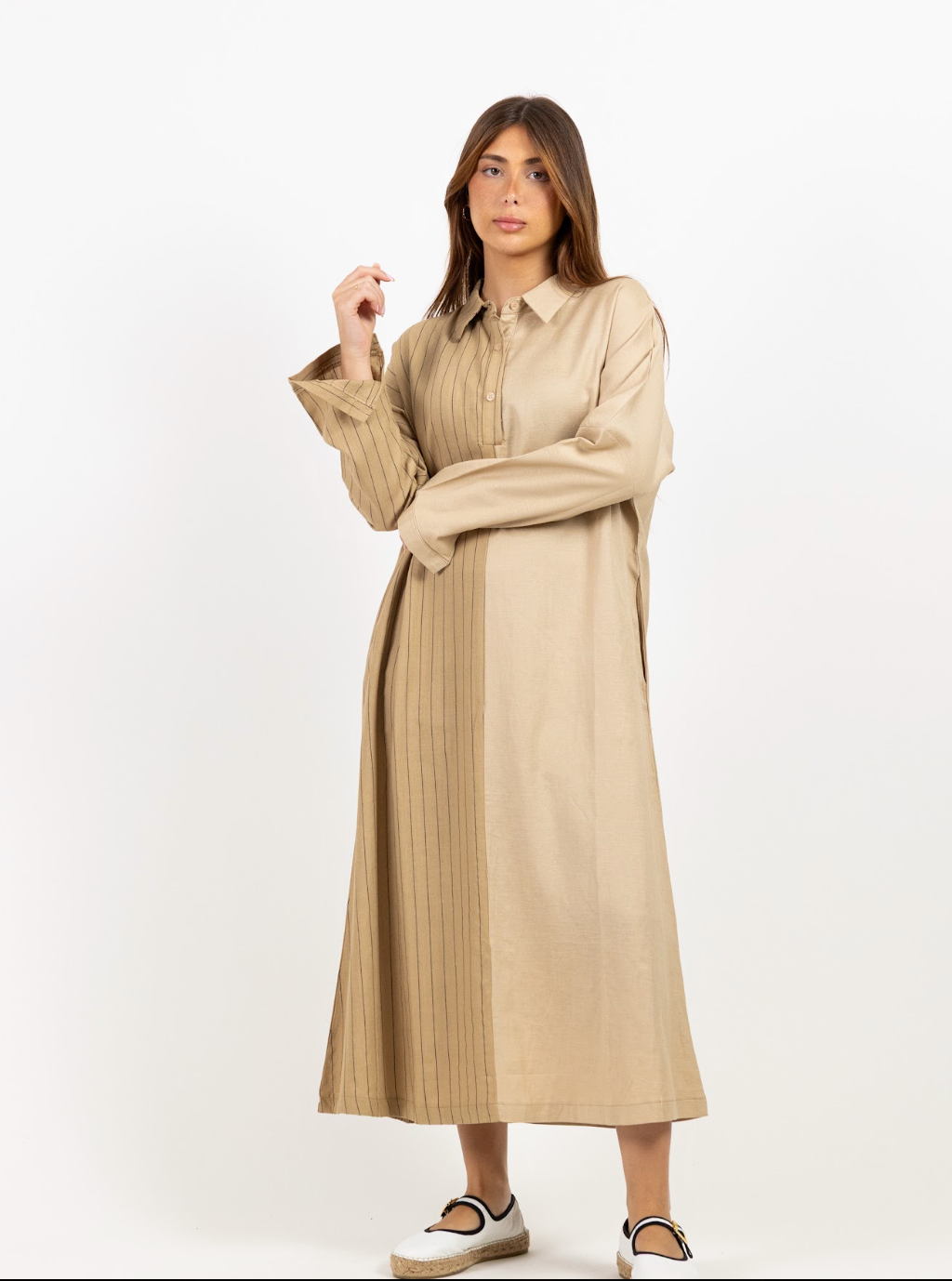 2 tone beige and light brown midi dress