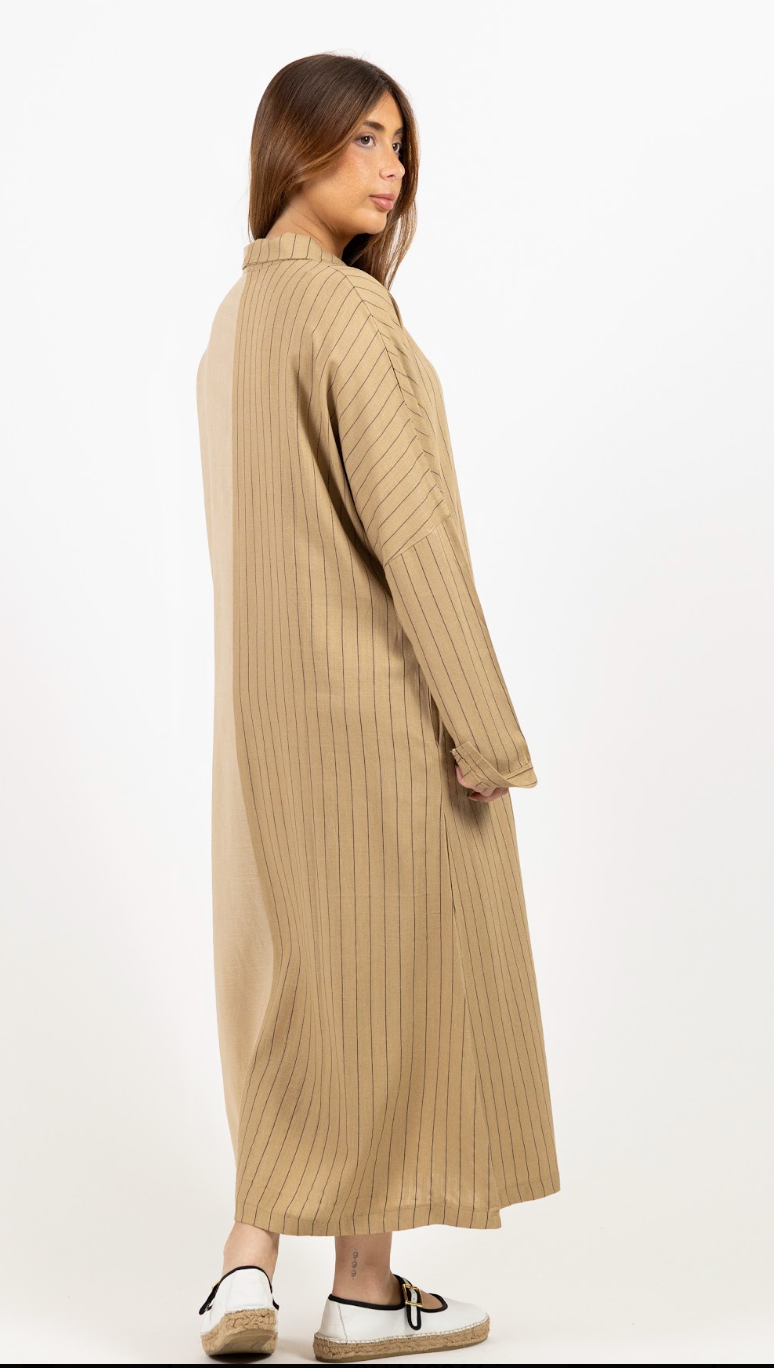 2 tone beige and light brown midi dress