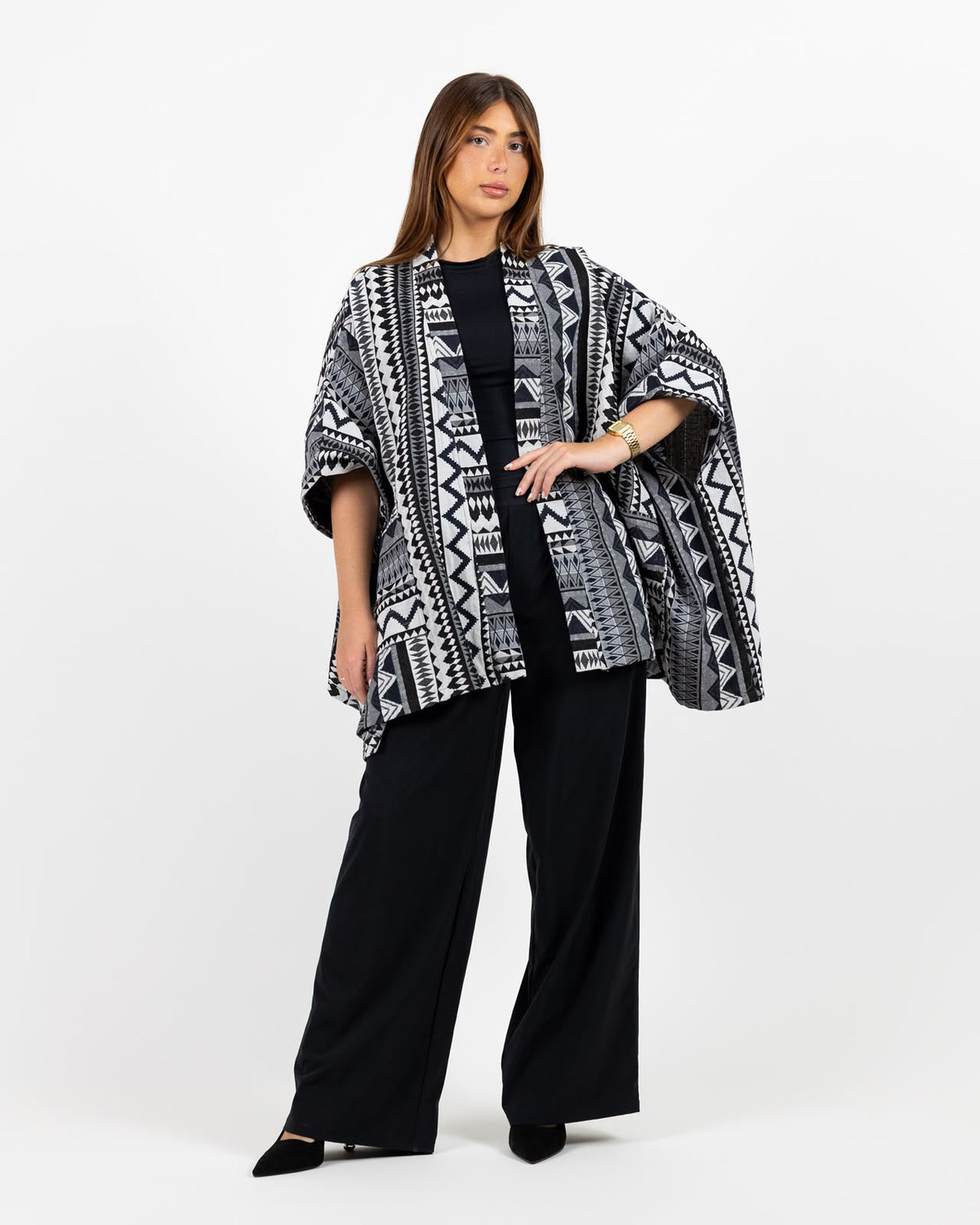 Arabic black print long sleeve jacket