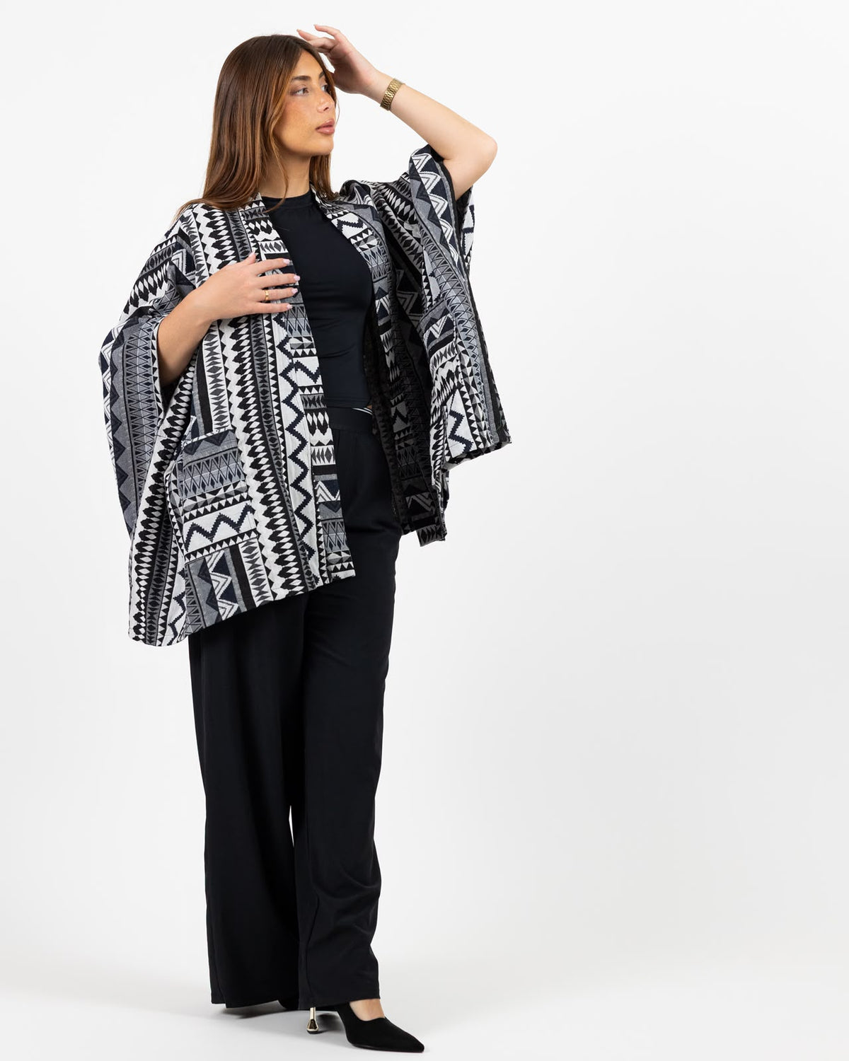 Arabic black print long sleeve jacket
