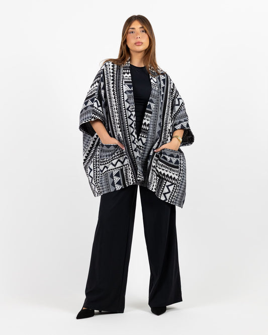 Arabic black print long sleeve jacket