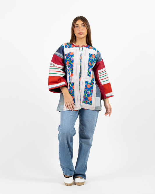 Long sleeve jacket with different prints and red sleeves